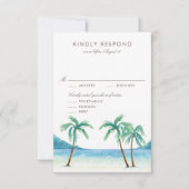 Waterverf Palm Trees Tropical Beach Wedding RSVP Kaartje (Voorkant)