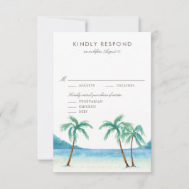 Waterverf Palm Trees Tropical Beach Wedding RSVP Kaartje