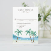 Waterverf Palm Trees Tropical Beach Wedding RSVP Kaartje (Staand voorkant)
