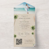 Waterverf Palm Trees Tropical Sand Beach Wedding All In One Uitnodiging (Binnen)