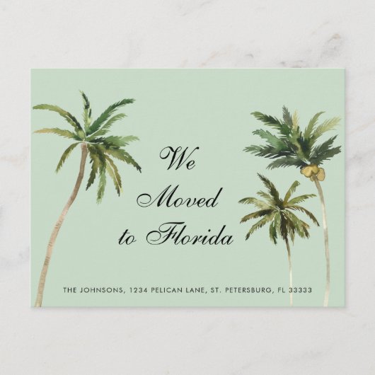 Waterverf Palm Trees Tropical Verplaatst naar Flor Aankondigingskaart (Voorkant)