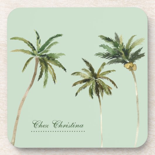 Waterverf Palm Trees Tropisch Gepersonaliseerd Gro Bier Onderzetter (Voorkant)