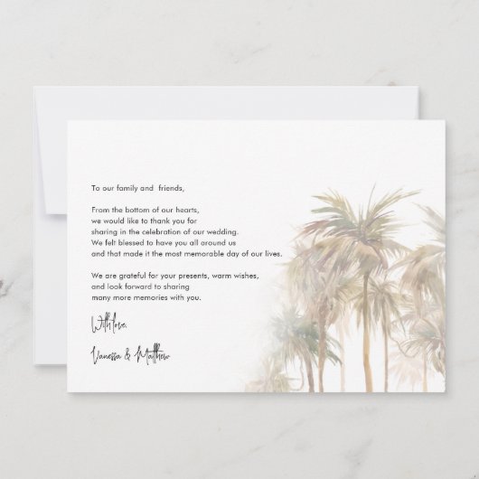 Waterverf Palm Trees Wedding Bedankt (Achterkant)