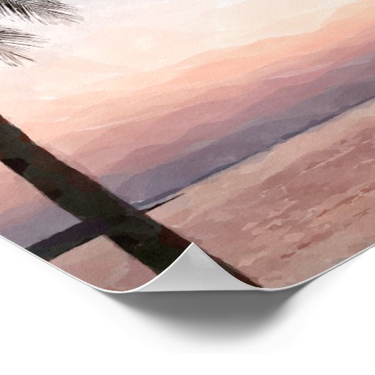 Waterverf Palm Tropical Beach Sunset Poster (Hoek)