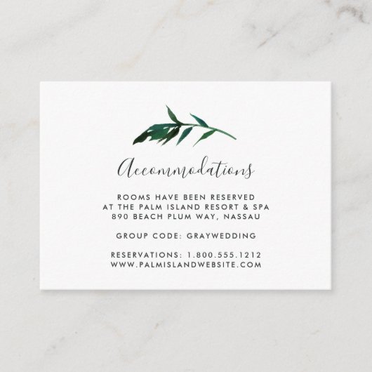 Waterverf Palm Wedding Hotel Accommodatie Kaarten (Voorkant)