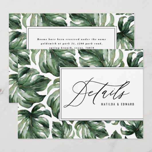 Waterverf palmblad gebladerte trouwdetails aankondiging (Voorkant / Achterkant)