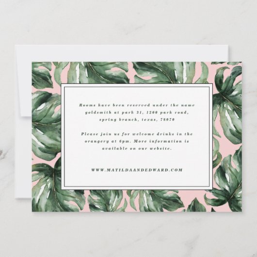 Waterverf palmblad gebloemde trouwdetails aankondiging (Achterkant)