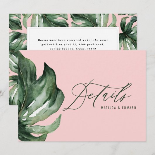 Waterverf palmbladeren en goudtrouwdetails aankondiging (Voorkant / Achterkant)