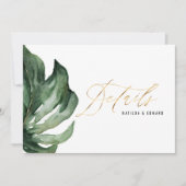 Waterverf palmbladeren en goudtrouwdetails aankondiging (Voorkant)