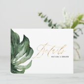 Waterverf palmbladeren en goudtrouwdetails aankondiging (Staand voorkant)