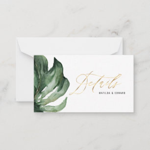 Waterverf palmbladeren en goudtrouwdetails notitiekaartje