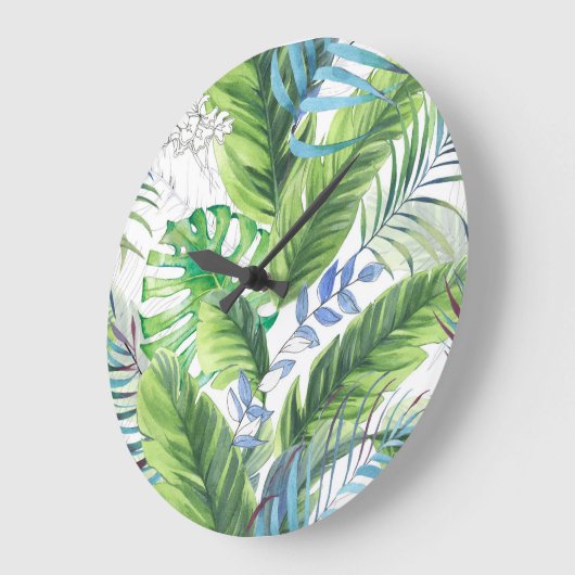 Waterverf palmbladeren, exotische naadloze achterg grote klok (Hoek)