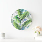 Waterverf palmbladeren, exotische naadloze achterg grote klok (Huis)