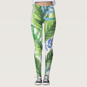 Waterverf palmbladeren, exotische naadloze achterg leggings