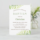 Waterverf Palmbladeren Strand Jongens Doop Uitnodi Kaart (Staand voorkant)