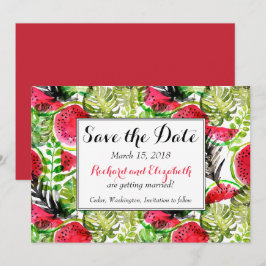 Waterverf palmbladeren watermeloen Save the Date Kaart