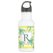 Waterverf palmbomen en geel gestreept monogram waterfles  (Voorkant)