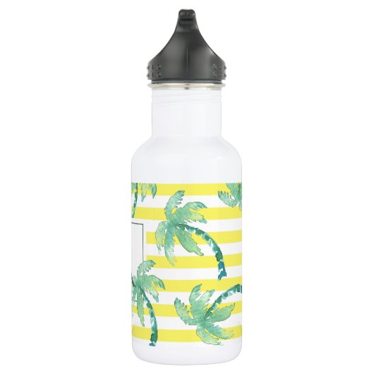 Waterverf palmbomen en geel gestreept monogram waterfles  (Rechts)
