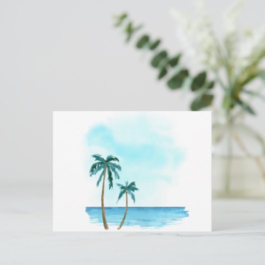 Waterverf palmbomen op het briefkaart van het stra (Staand voorkant)
