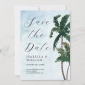 Waterverf palmbomen sparen de datum save the date (Voorkant)