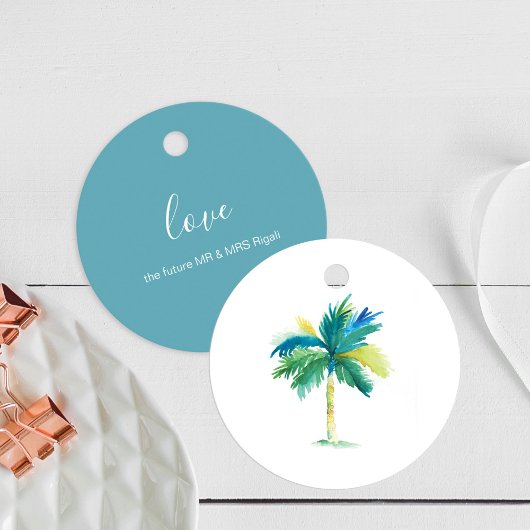 Waterverf palmbomen Tropische vangtassen Bedankjes Labels