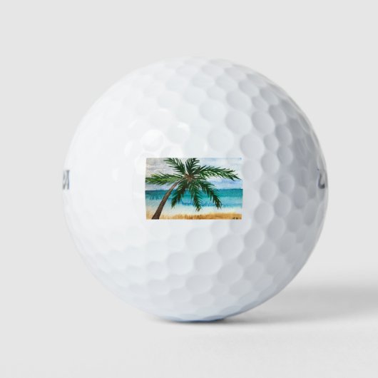 Waterverf palmbomen zee hawaï golfballen (Voorkant)