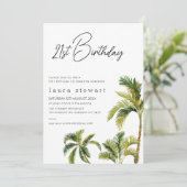 Waterverf palmboom 21e uitnodiging op zaterdag (Staand voorkant)