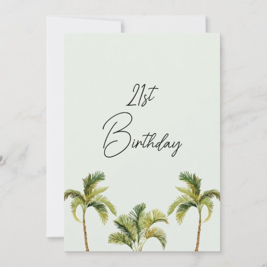 Waterverf palmboom 21e uitnodiging op zaterdag (Achterkant)