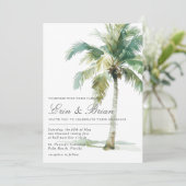 Waterverf palmboom bruiloft uitnodiging geschilder (Staand voorkant)