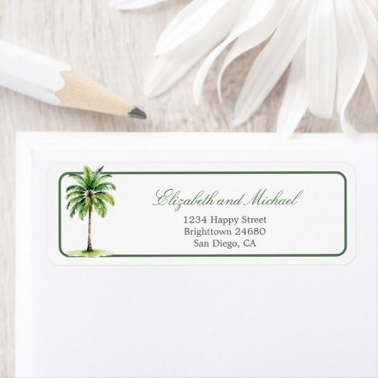 Waterverf palmboom elegante moderne chique bruilof etiket (Insitu)