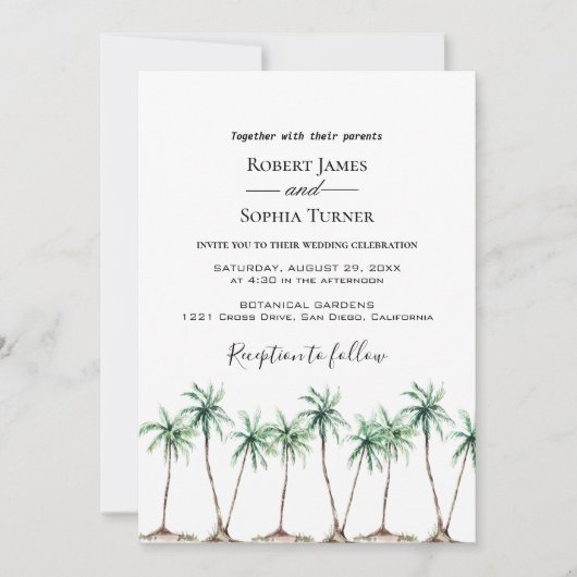 Waterverf palmboom huwelijksuitnodiging kaart (Voorkant)