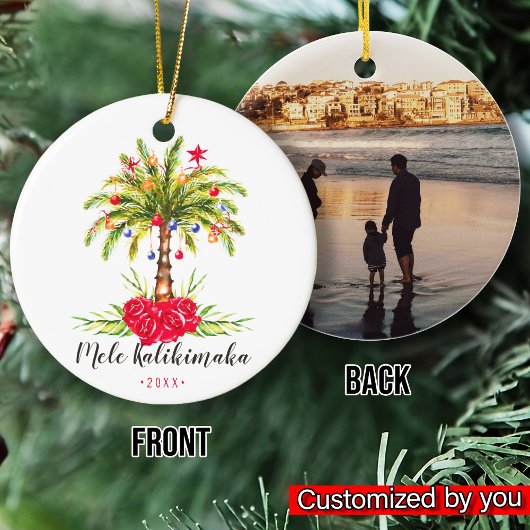 Waterverf Palmboom Kerstmis Mele Kalikimaka Keramisch Ornament