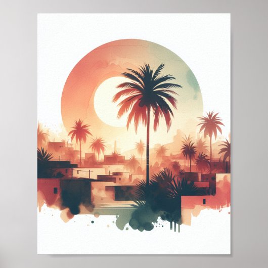 Waterverf Palmboom Kunst Poster (Voorkant)