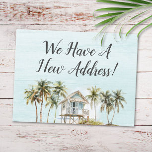 Waterverf Palmboom Strandhuis Nieuw Adres Briefkaart