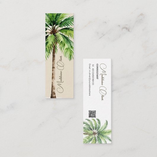  Waterverf palmboom tropisch elegant Mini Visitekaartje (Voorkant / Achterkant)