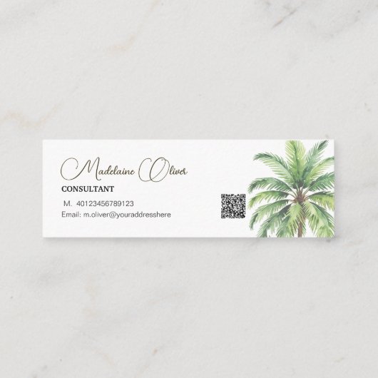  Waterverf palmboom tropisch elegant Mini Visitekaartje (Achterkant)