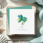 Waterverf palmboom Tropische mini-kerst Notitiekaartje<br><div class="desc">Ik wens vrienden en familie een tropische kerst met mijn leuke en unieke kerstvierkant wenskaart in een kleine grootte. Dit leuke mini-kerstkaartje is voorzien van mijn originele waterverf palmboomkunst met in tinten blauwen groene tinten en een rode vlek. De woorden "Zachte Kerstmis" worden geplaatst in een trendy hand geschreven stijlmanuscript...</div>