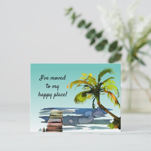 Waterverf palmboom verplaatst naar mijn gelukkige  aankondigingskaart (Staand voorkant)