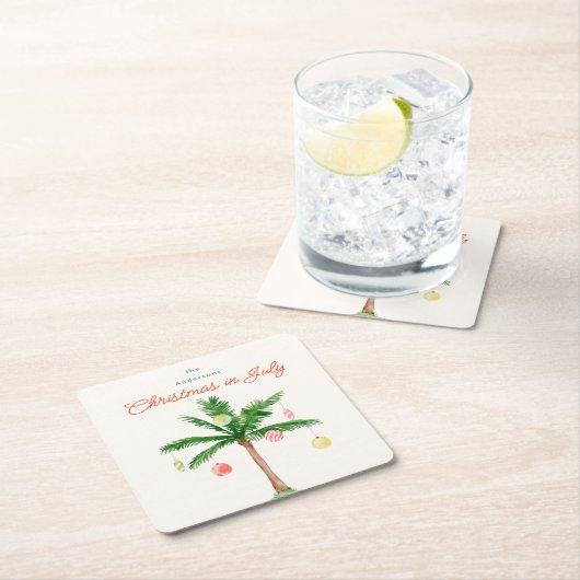 Waterverf Palmboom Xmas in juli BBQ Zomerfeest Kartonnen Onderzetters (Insitu)