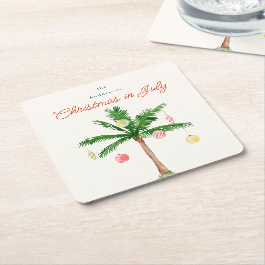 Waterverf Palmboom Xmas in juli BBQ Zomerfeest Kartonnen Onderzetters (Schuin)