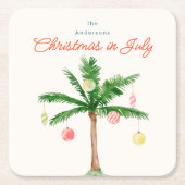 Waterverf Palmboom Xmas in juli BBQ Zomerfeest Kartonnen Onderzetters (Voorkant)