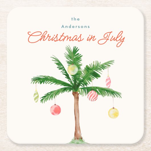 Waterverf Palmboom Xmas in juli BBQ Zomerfeest Kartonnen Onderzetters (Voorkant)