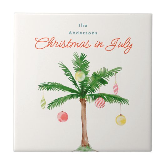Waterverf Palmboom Xmas in juli BBQ Zomerfeest Tegeltje (Voorkant)