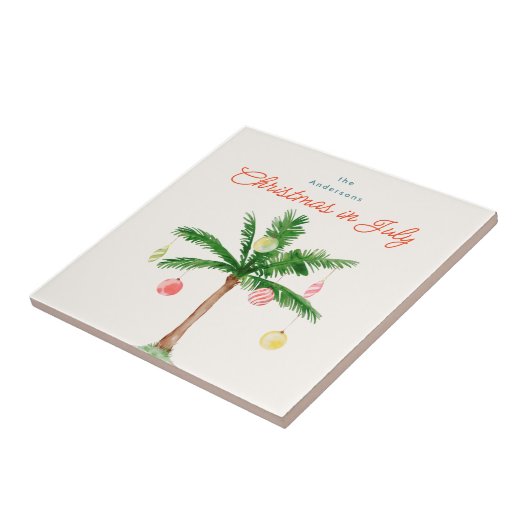 Waterverf Palmboom Xmas in juli BBQ Zomerfeest Tegeltje (Zijkant)