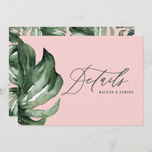 Waterverf palmenblad gebladerte & gouden huwelijks aankondiging (Voorkant / Achterkant)