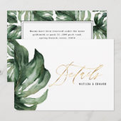 Waterverf palmenblad gebladerte & gouden trouwdeta aankondiging (Voorkant / Achterkant)