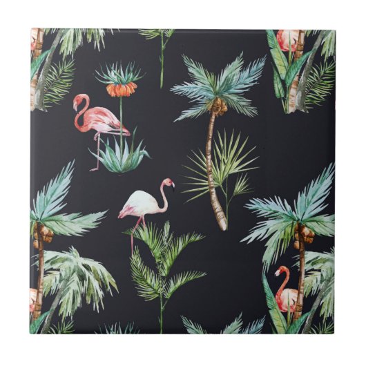 Waterverf palmpatroon tegeltje (Voorkant)