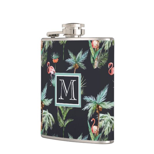 Waterverf palmpatroon | Voeg je Initiaal toe Heupfles (Links)