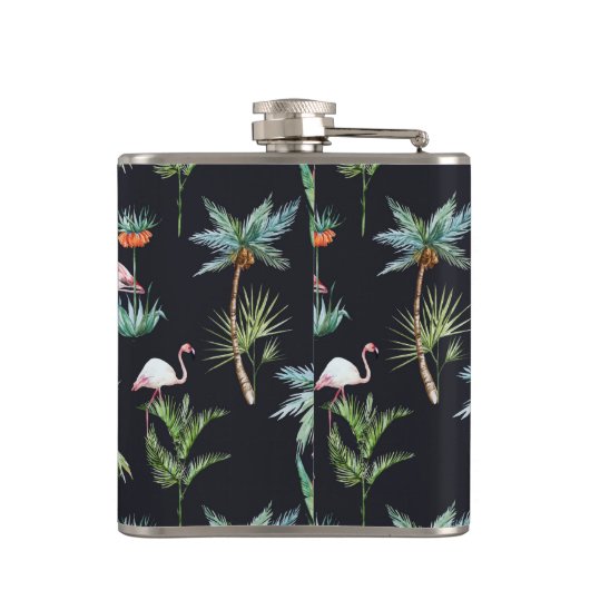 Waterverf palmpatroon | Voeg je Initiaal toe Heupfles (Achterkant)