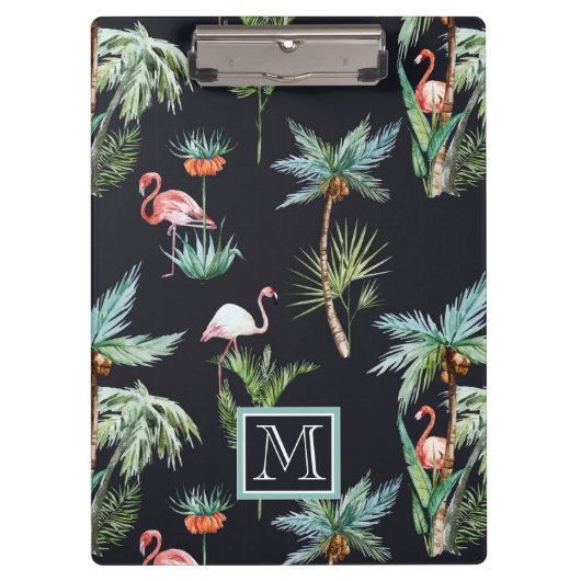 Waterverf palmpatroon | Voeg je Initiaal toe Klembord (Voorkant)
